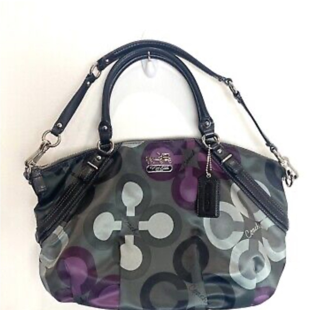 COACH MADISON CLOVER SOPHIA BLACK/PURPLE SATEEN SATCHEL BAG F1926-15926
